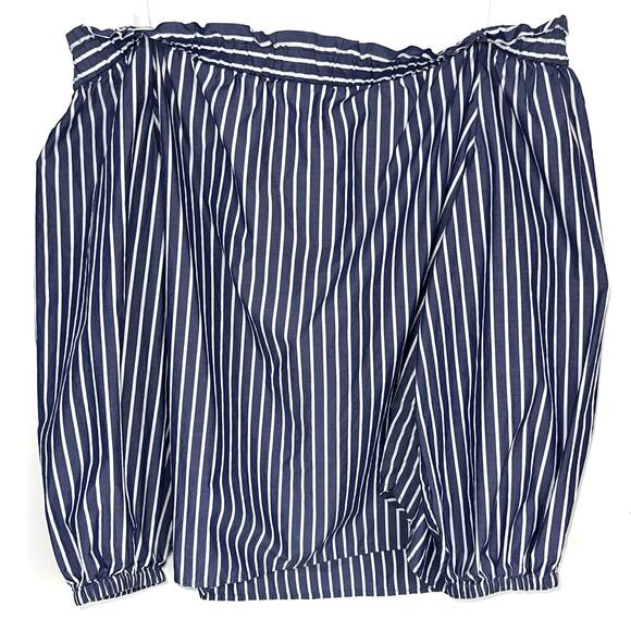 JCrew Blue White Striped Off The Shoulder Cotton Long Sleeve Top Size 14 - Picture 9 of 16
